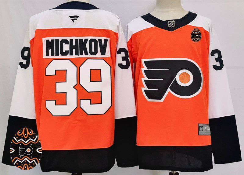 Men Philadelphia Flyers #39 Michkov Orange Fanatics 2025 NHL Jersey style 3